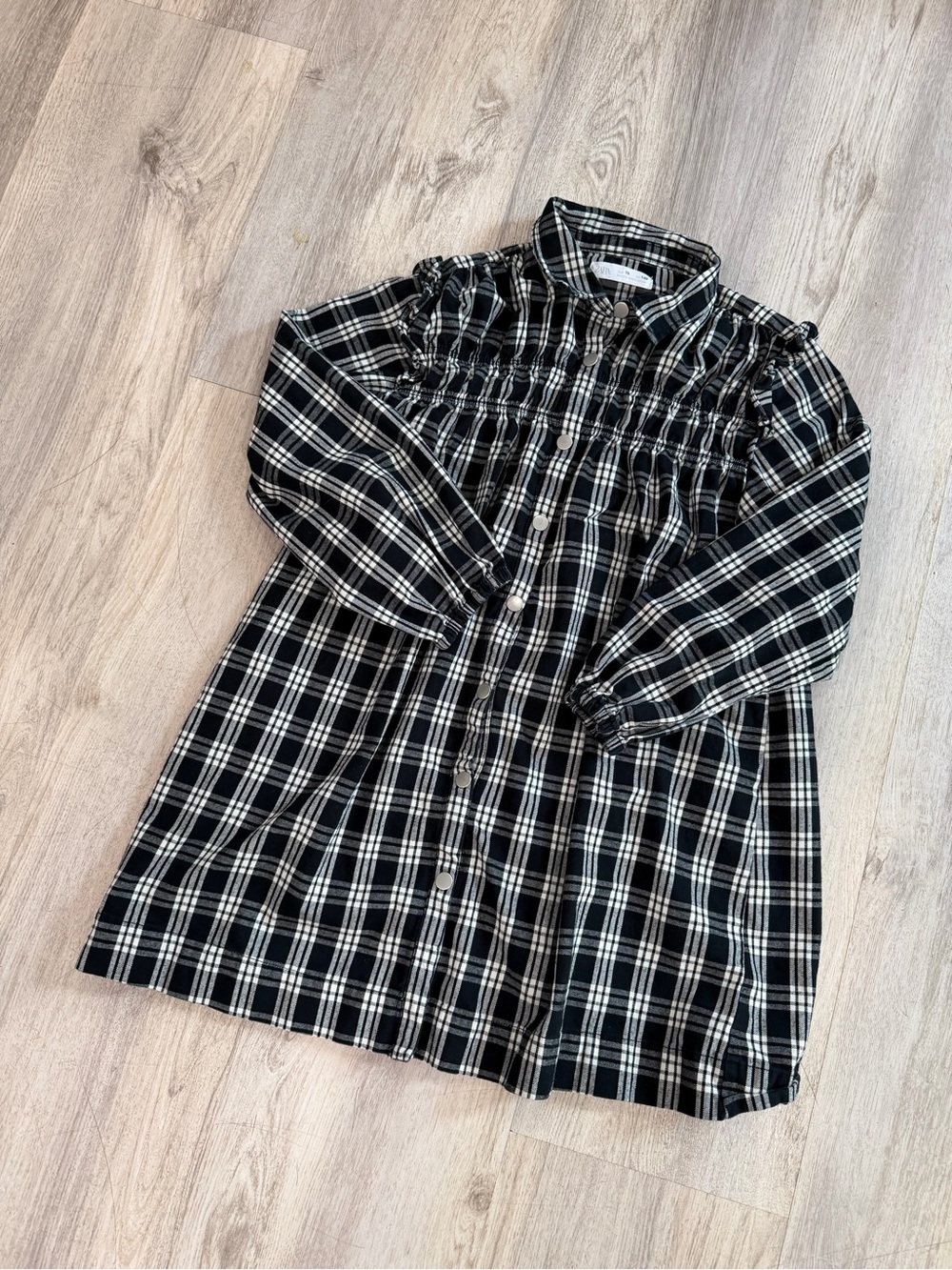 Zara Black and White Plaid Smocked Dress